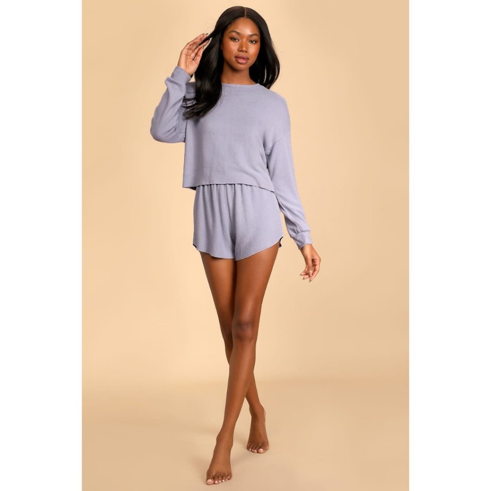 Lulu's Lavender Long-Sleeve Top & Shorts Pajama Set